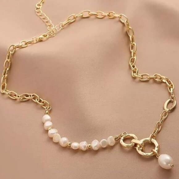 Baroque Natural Freshwater Pearl Gold Plated Necklace - Picture 3 of 5